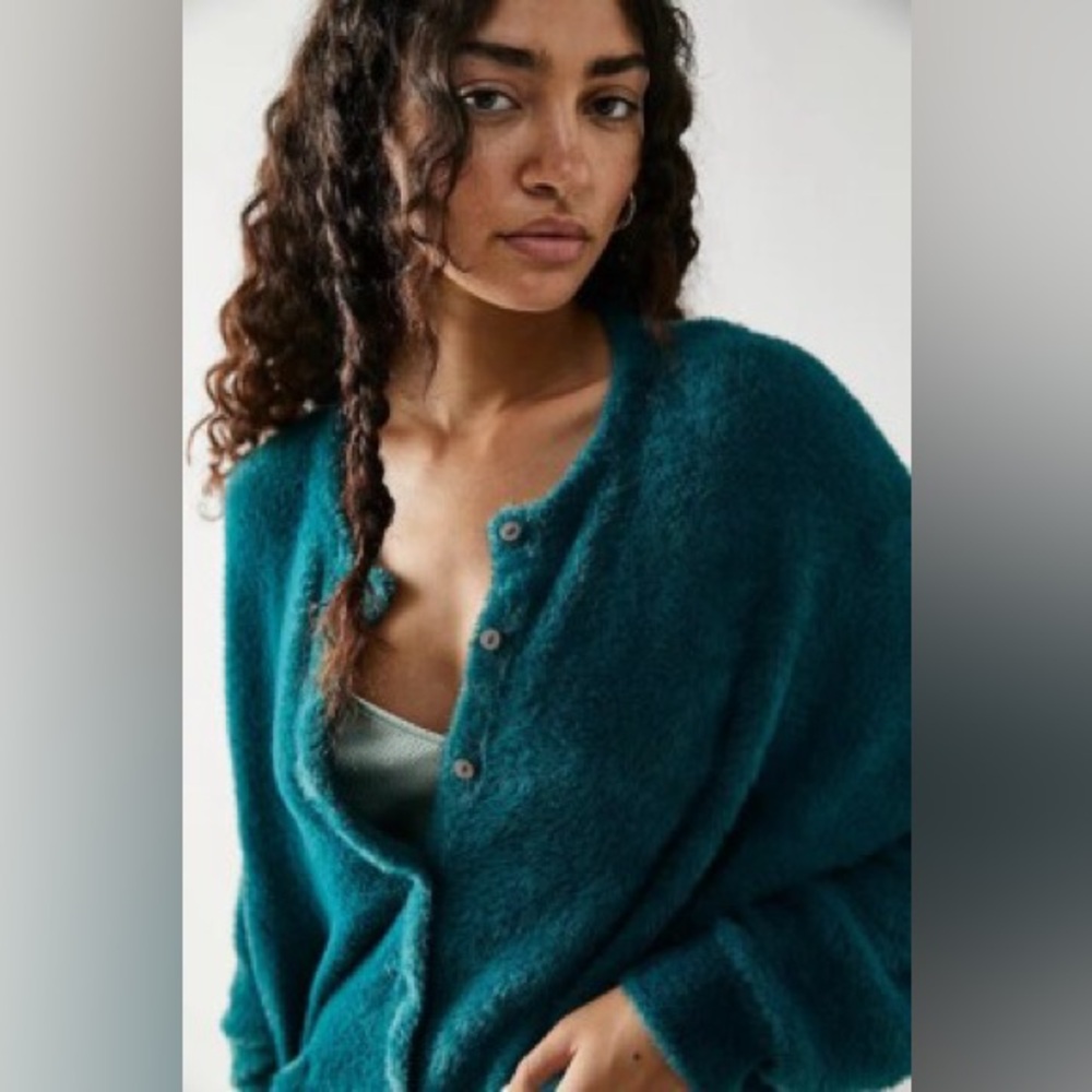 Free People FP One Wyatt Cardigan Sweater Jewel Tone Blue Green‎